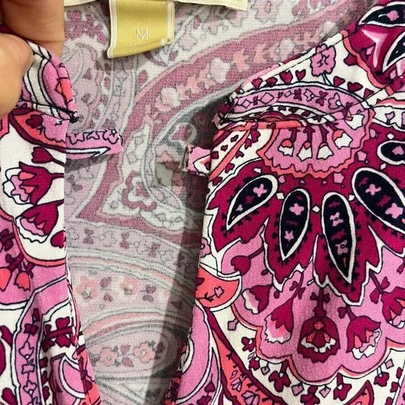 Michael Kors Pink Dress M Paisley Flutter Hem Sleeveless Stretchy Shift Sundress - Picture 3 of 11